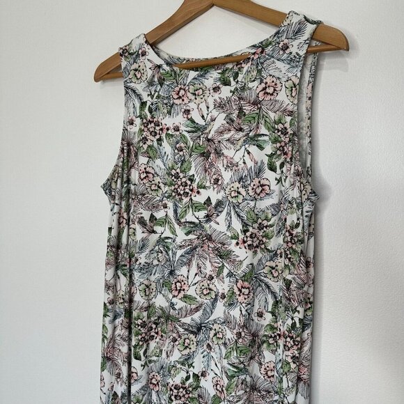 J Jill Wearever Sleeveless Dress Size M Tropical Midi Floral Knit Slit - Picture 2 of 10